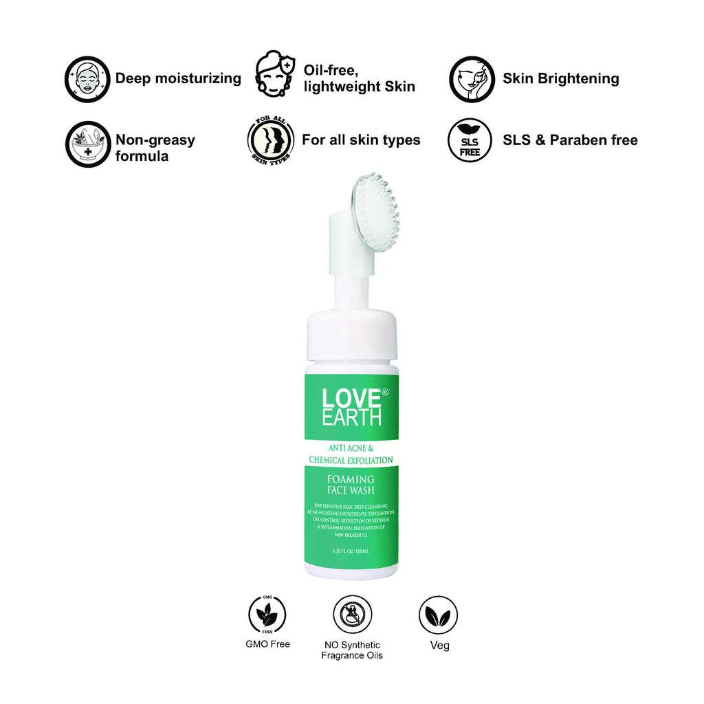 Love Earth Anti Acne & Chemical Exfoliation Foaming Face Wash | Grocsy