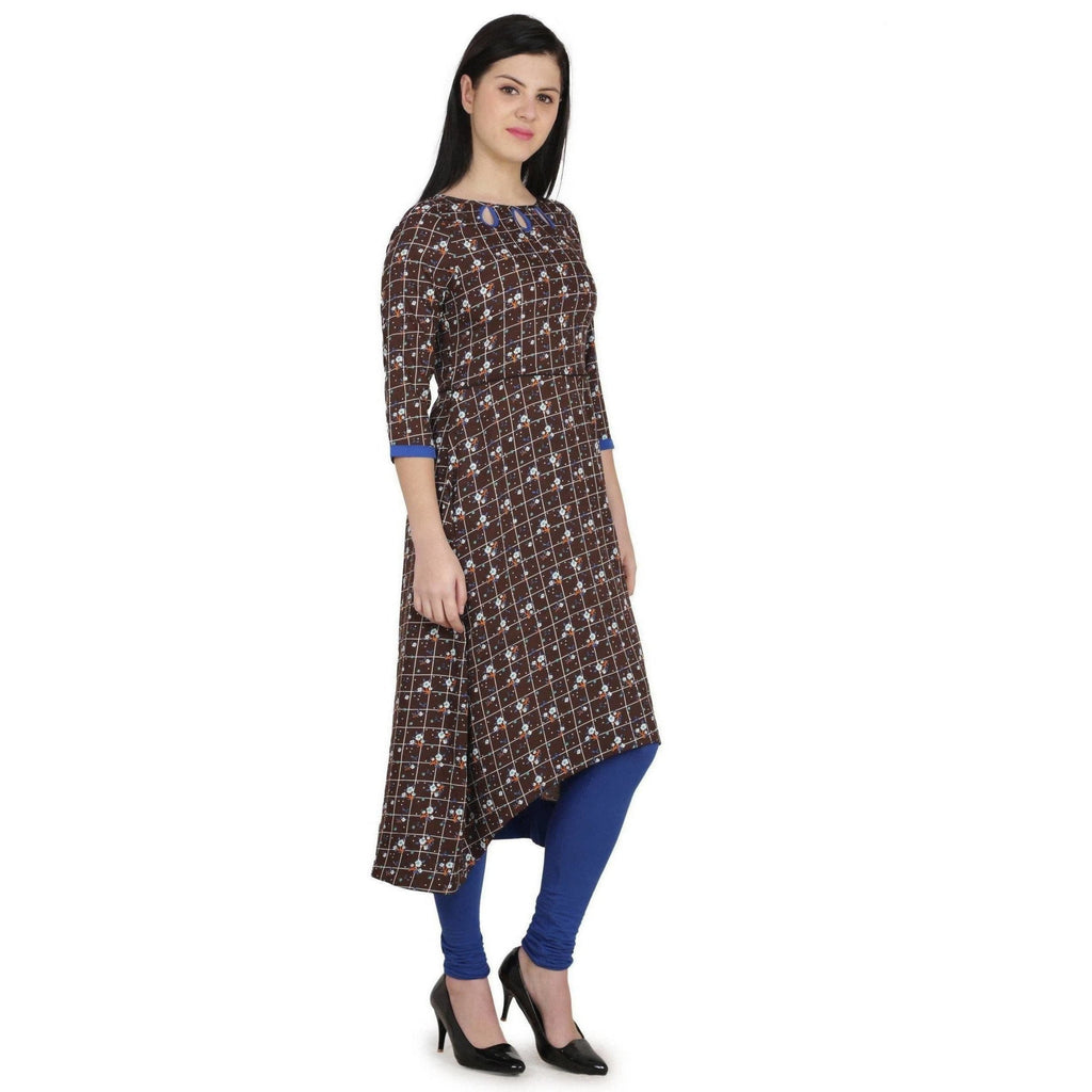 Kanoor Garments Women's Brown High Low Round Neck Kurti | Grocsy