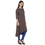 Kanoor Garments Women's Brown High Low Round Neck Kurti | Grocsy