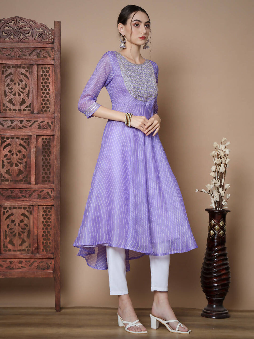 Myshka Women's Purple Anarkali Kurta & With Dupatta | Grocsy