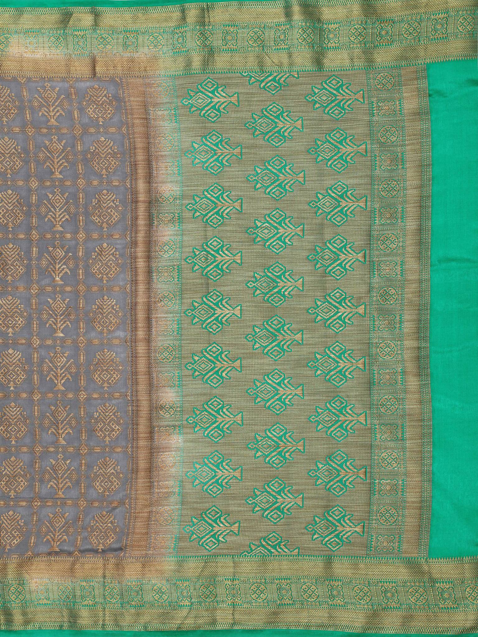 Mimosa Women's Charcoal Grey Patola Art Silk Saree | Grocsy