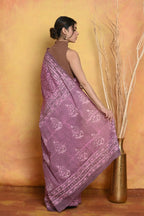 Very Much Indian Handblock Printed Cotton Saree With Natural Dyes - Pink | Grocsy
