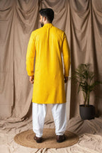 Light Yellow Rayon Thread Embroidery Work Kurta Set - Mahotsav | Grocsy