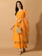 Myshka Women's Yellow Solid Party Kurta Sets | Grocsy