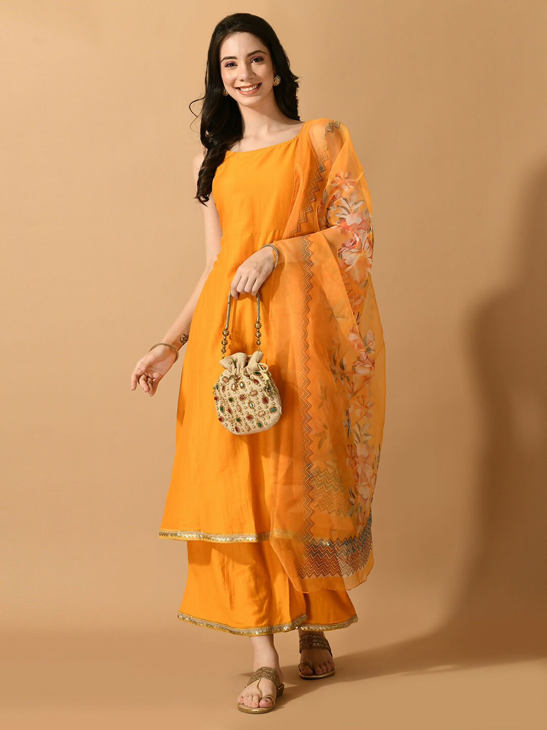 Myshka Women's Yellow Solid Party Kurta Sets | Grocsy