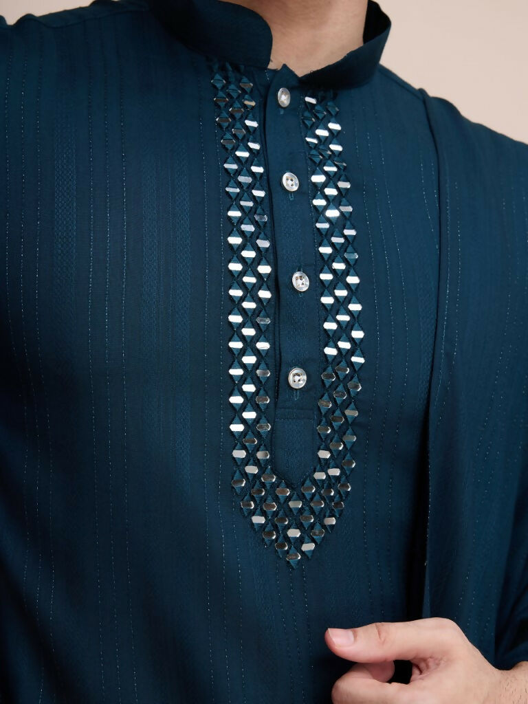 Vastranavya Traditional Festival Wear Viscose Thread & Sequence Embroidered Work Kurta Pant Set - Navy Blue | Grocsy