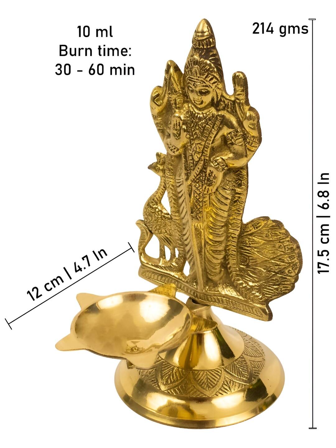Spillbox Gold-Toned Brass Murugan Diya Pooja Essential | Grocsy