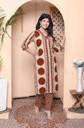 Miravan Womens Brown Pure Cotton Kurta With Palazzo Set | Grocsy