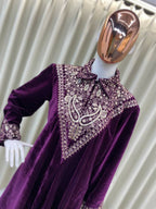 Vastranavya Purple Velvet Sequence Embroidery Work Top With Palazzo | Grocsy
