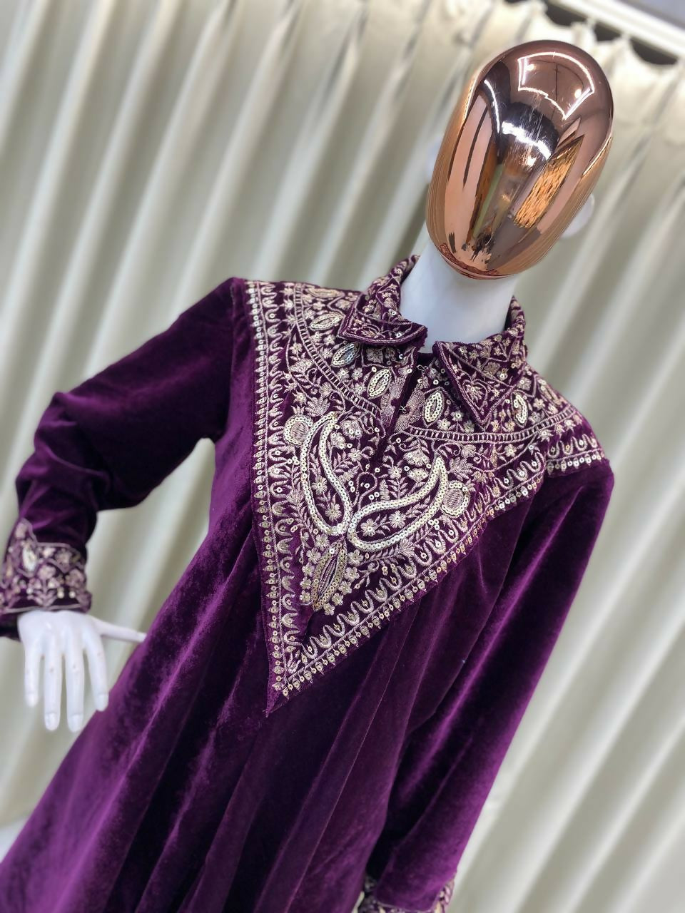 Vastranavya Purple Velvet Sequence Embroidery Work Top With Palazzo | Grocsy