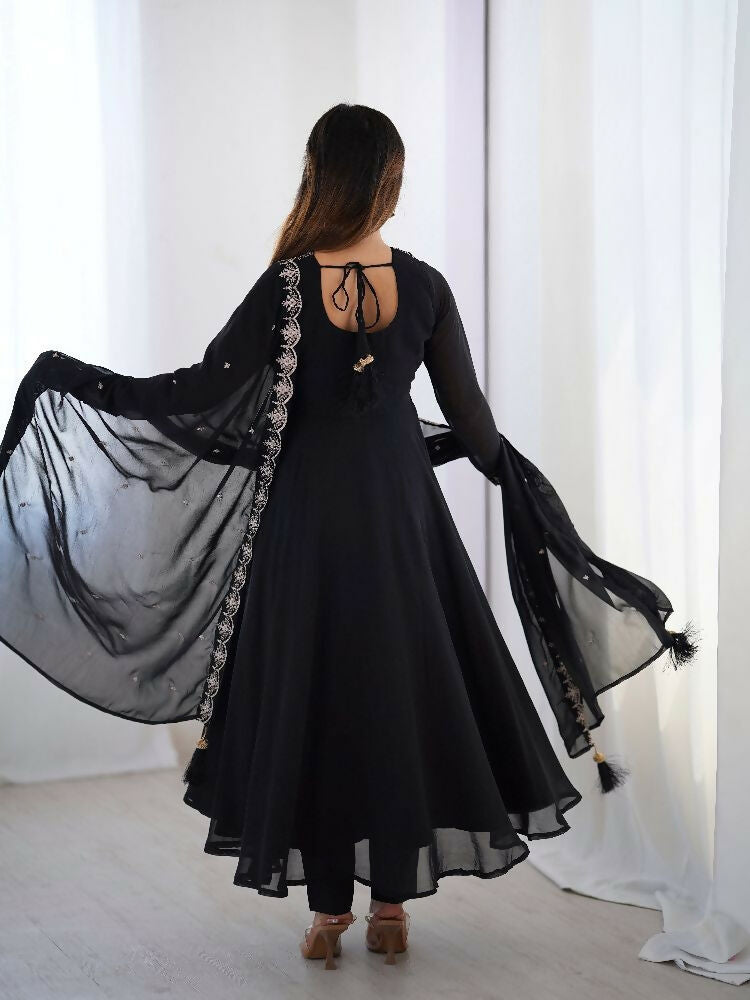 Joban Fashion Black Kurta Set Georgette Sequence Embroidery Work | Grocsy