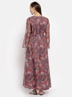 Myshka Women's Multi Organza Printed Full Sleeve Round Neck Casual Maxi Dress | Grocsy