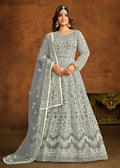 Grey All Over Embroidered Net Wedding Anarkali Suit - Emponline | Grocsy