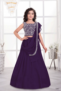 Designer Traditional Dark Purple Multi Color Embroidery With Beads Work Visitra Silk Lehenga Choli - Anbazaar | Grocsy