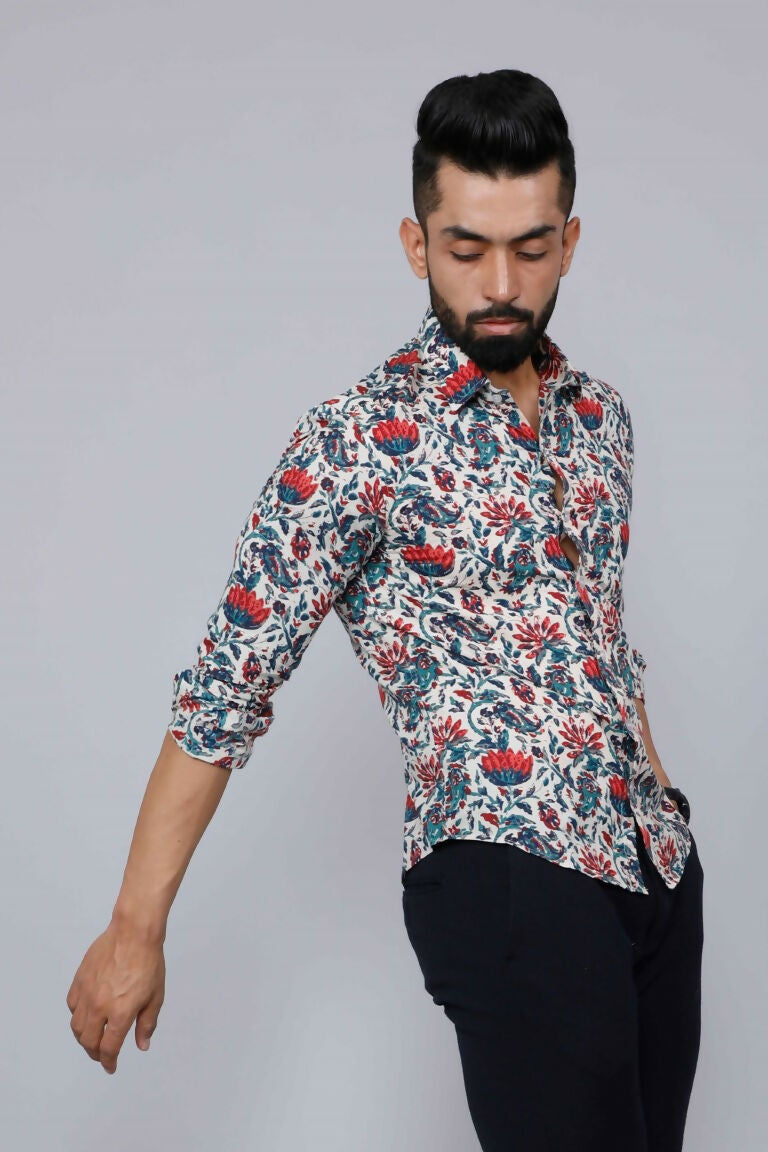 Miravan Men's Multi-Colour Floral Print Partywear Shirt | Grocsy