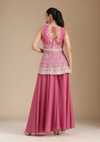 Teeya Creation Pink Color Star Georgette Party Wear Designer Peplum Sharara Set | Grocsy