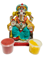 Eco-Friendly Ganesh Idol Small (Non-Toxic Colors) With Kumkum & Akshat - Limited Time Offer | Grocsy