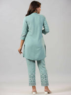 Juniper Women Sage Green Rayon Staple printed Kurta and Pants Set | Grocsy