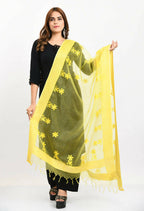 Mominos Fashion Moeza Women's Orgenza All Over Chikan Work Lemon Yellow Dupatta | Grocsy