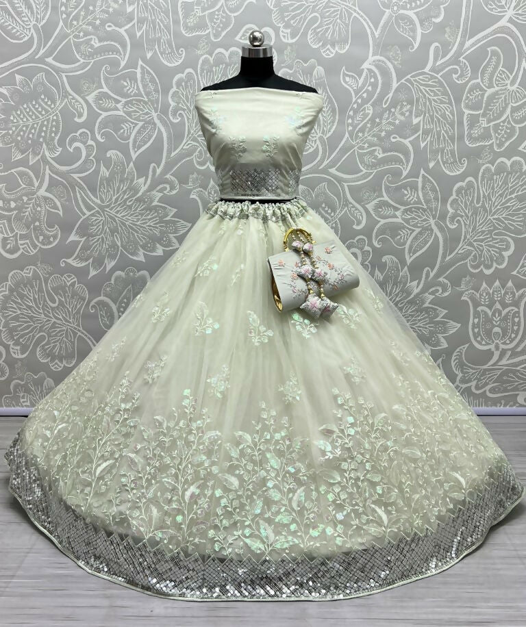 Jyoti Fashion Women's Sea Green Bridal Net Fancy Sequins with Multi Thread Embroidered Wedding Lehenga Choli | Grocsy