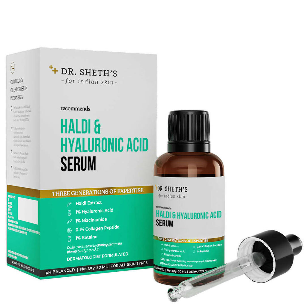 Dr. Sheth's Haldi & Hyaluronic Acid Face Serum with 1% Niacinamide For Hydration, Plump & Bouncy Skin, For All Skin Types | Grocsy