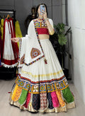 Yash Enterprise Off White Rayon Cotton Embroidery Semi Stitched Navratri Top Chaniya Choli | Grocsy