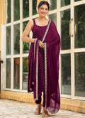 Teeya Creation Womens New Elegant Wine Embroidered Kurti with Matching Bottom Set | Grocsy