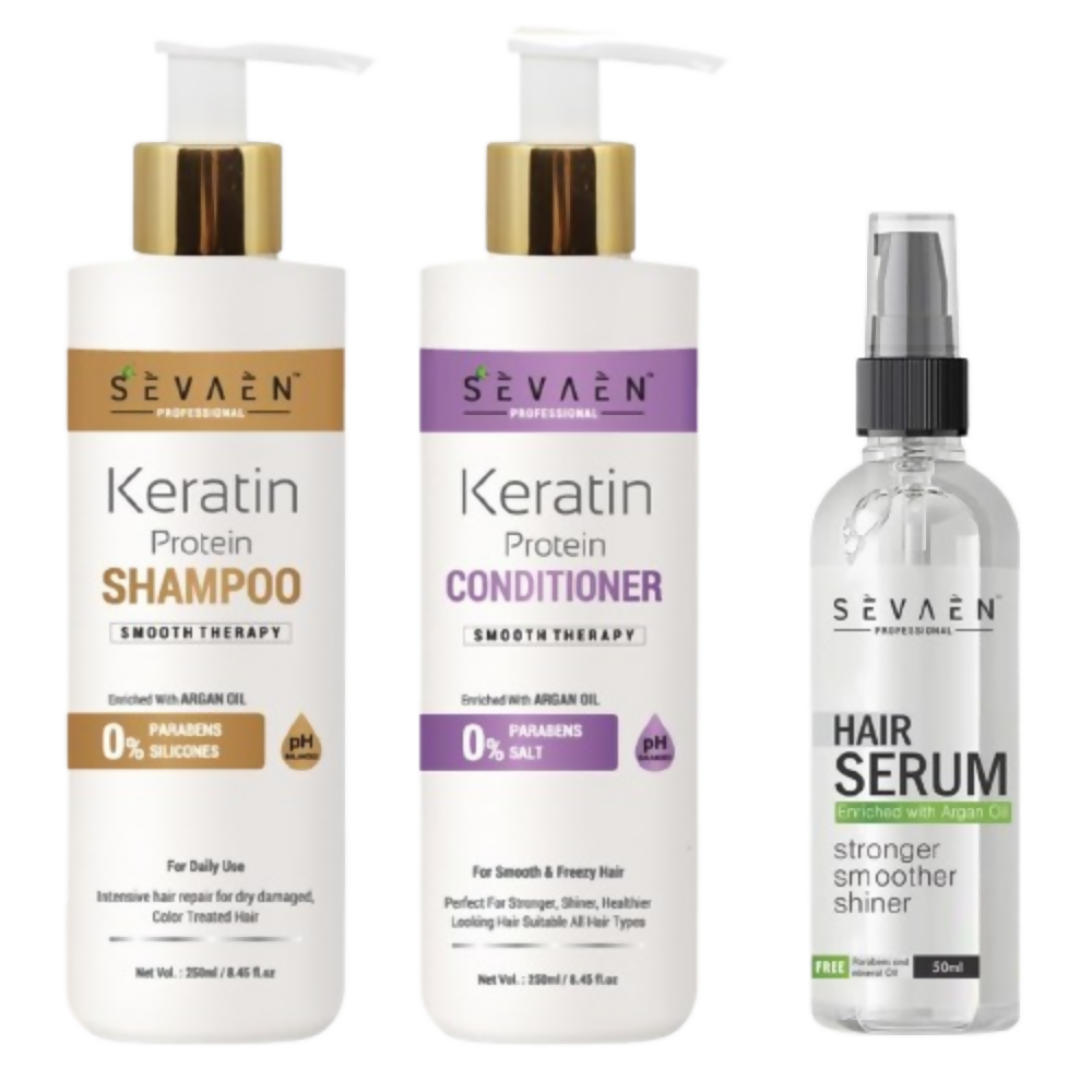 Sevaen Keratin Smooth Shampoo & Keratin Smooth Conditioner & Hair Serum | Grocsy