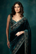 Joban Fashion Green Viscose Velvet Party Wear Sarees | Grocsy