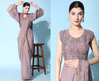 Purple Fancy Pure Fabric Plain Ready to wear Saree with stitched Blouse - Vrinda | Grocsy