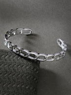 NVR Men's Silver-Plated Metal Cuff Bracelet