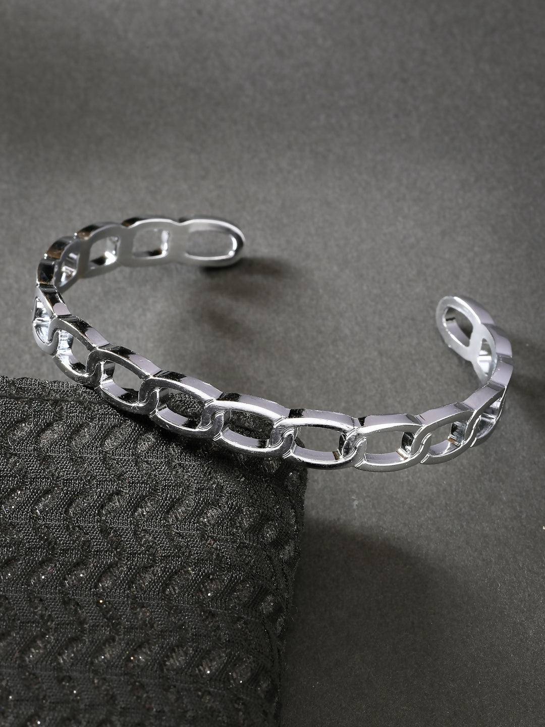 NVR Men's Silver-Plated Metal Cuff Bracelet