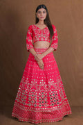 Pink Embroidery With Real Mirror Work Fantum Silk Fabric Lehenga Choli - Jihu Culture | Grocsy
