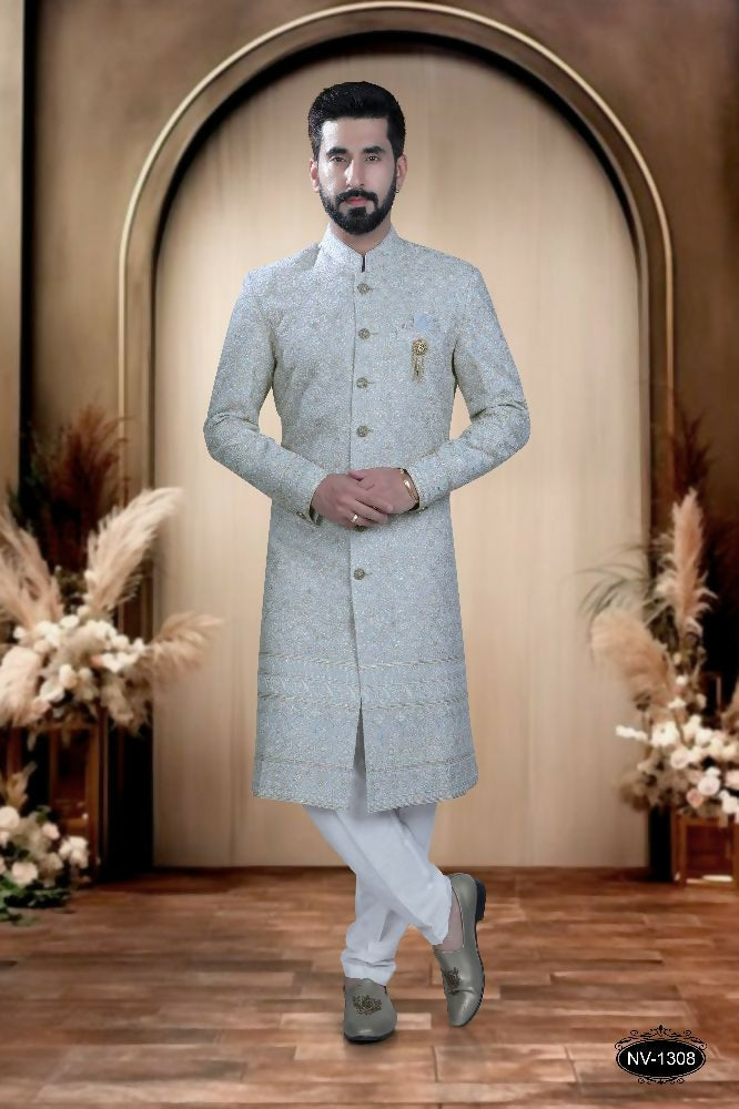 Joban Fashion Men's Blue Base Georgette Kurta with Pyjama | Grocsy