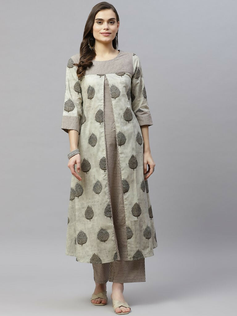 Miravan Women's Pure Cotton Printed A-Line Kurta And Palazzo | Grocsy