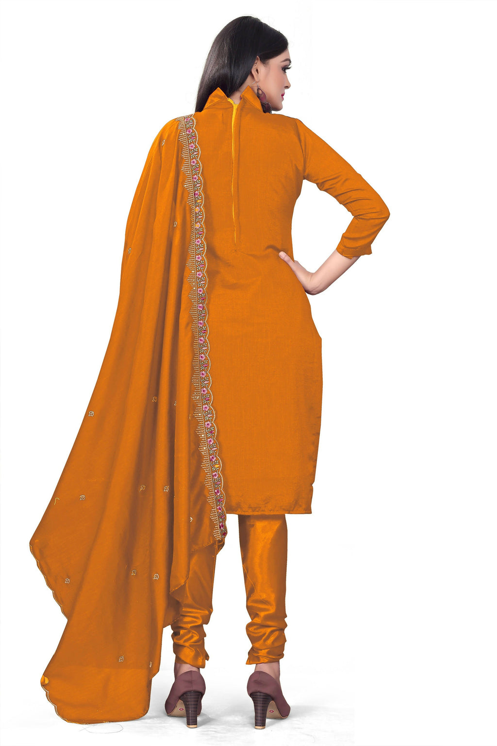 Mustard Silk Embroidered with Sequins work Unstitched Dress Material - Tanvi | Grocsy
