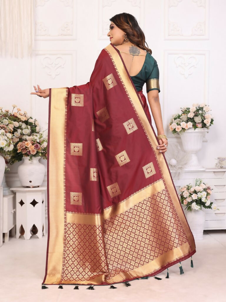 Anaita Brown Soft Silk With Zari Weaving Borders Saree With Blouse | Grocsy