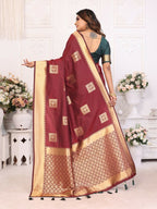 Anaita Brown Soft Silk With Zari Weaving Borders Saree With Blouse | Grocsy