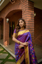 Jyoti Fashion Women's Purple Paithani Silk Zari Woven Saree with Blouse | Grocsy