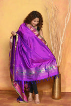Very Much Indian Pure Silk Handloom Traditional Paithani Dupatta - Violet | Grocsy