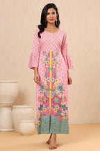Juniper Pink Floral Printed Rayon Kurta With Buttons Closure At Back | Grocsy