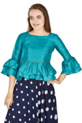 Aastha Fashion Women's Firozi Art Silk Bell Sleeves attire with Poly Cotton Lining Blouse | Grocsy