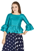 Aastha Fashion Women's Firozi Art Silk Bell Sleeves attire with Poly Cotton Lining Blouse | Grocsy