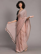 Suta Brown Black Polka Dots Printed Pure Cotton Saree | Grocsy