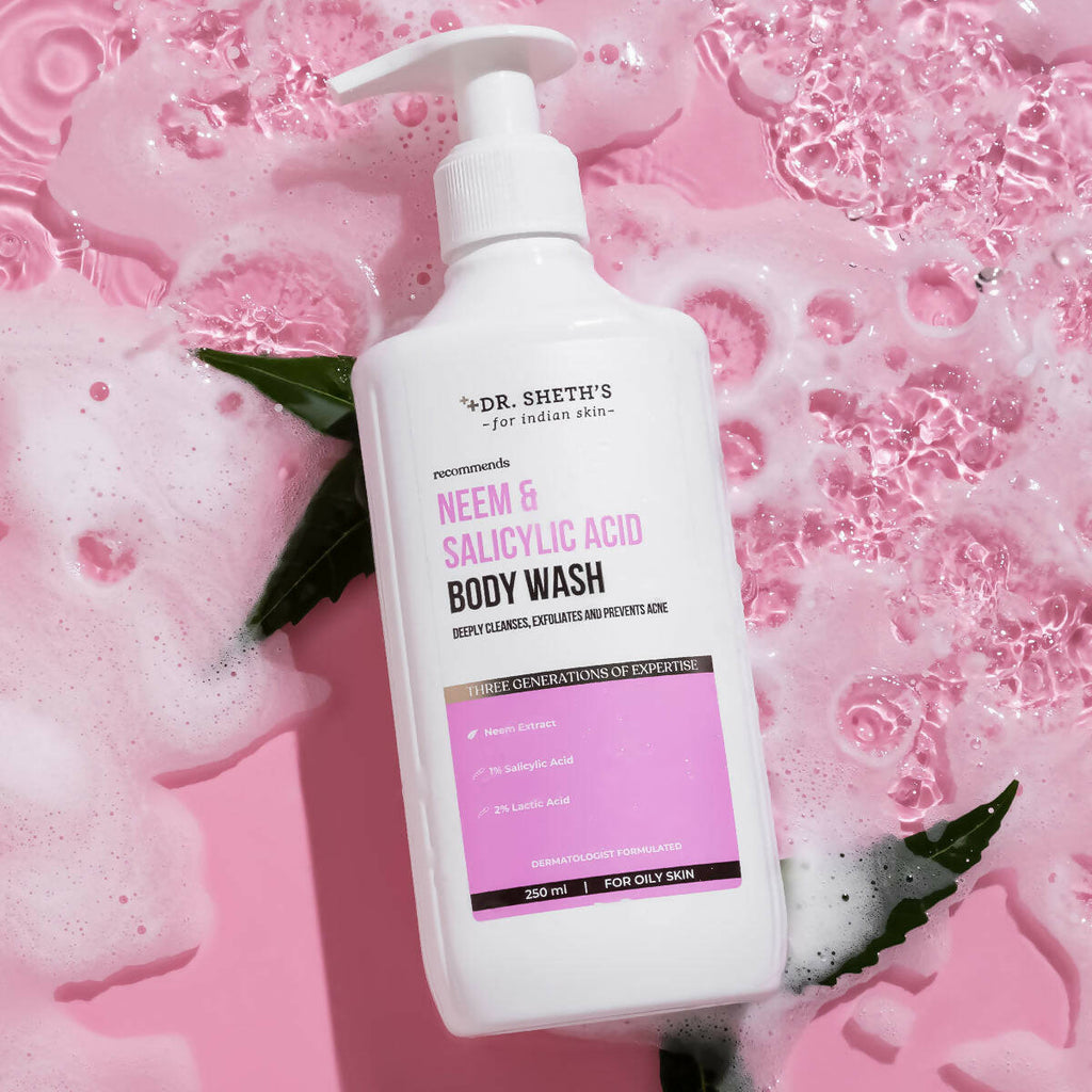 Dr. Sheth's Neem & Salicylic Acid Body Wash For Body Acne, Anti-bacterial AHA BHA Body Wash | Grocsy