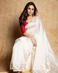 DEIANA'S Beautiful Designer Golden zari Soft Cotton Saree - White | Grocsy