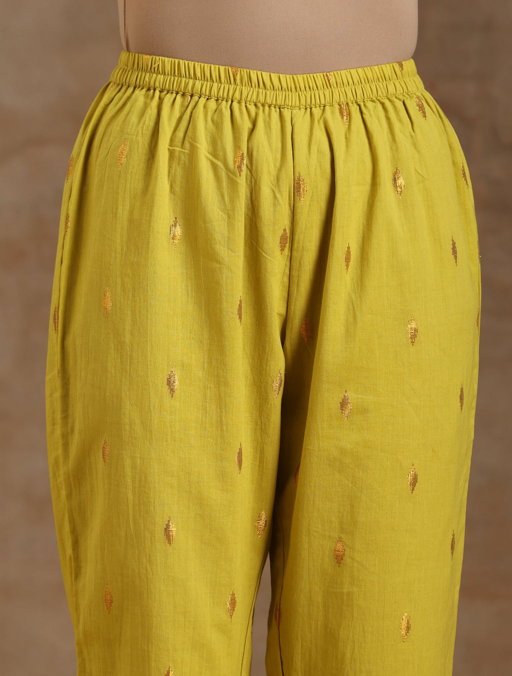 trueBrowns Lime Gold Cotton Handkerchief Kurta Set | Grocsy