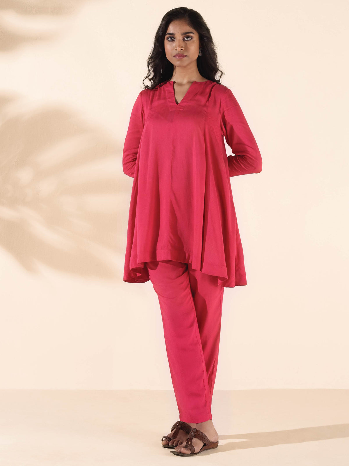 trueBrowns Carrot Viscose Dobby Flared Co-ord Set | Grocsy