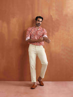 trueBrowns Men's Beige Printed Short Kurta | Grocsy