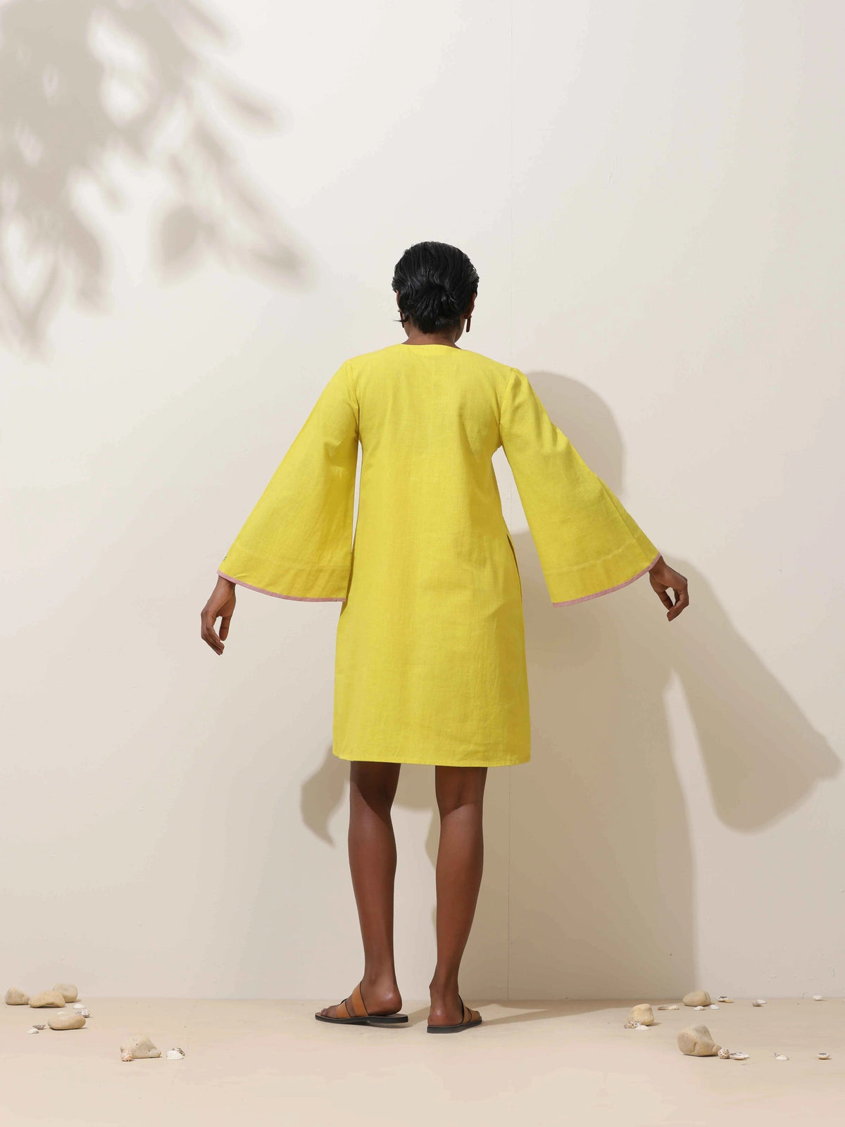 trueBrowns Lime Cotton Linen Dress | Grocsy